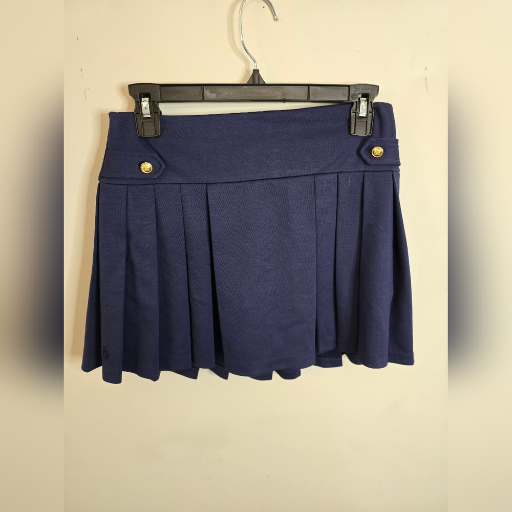 Polo by Ralph Lauren Navy Pleated Skirt with Gold Buttons